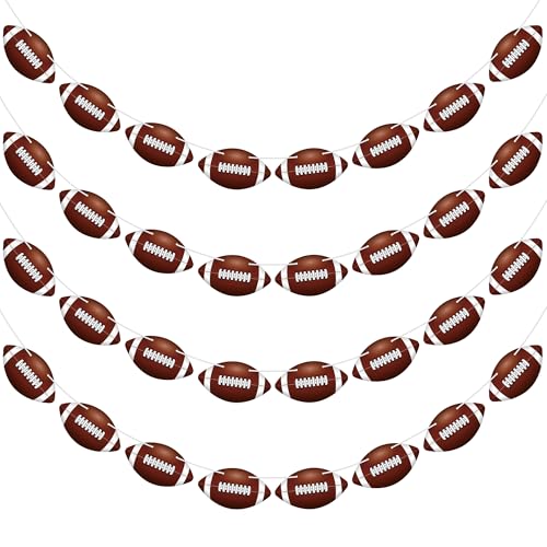 Image of 4 Pack Football Party Decorations, 32 PCS Football Cardboard Pre-Assemble Game Day Party Football Banner Garland for Bowl Game Day Sports Themed Party Supplies Birthday Cutouts Banner Decor