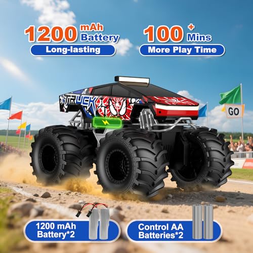 Remote Control Car, Amphibious Monster Truck Toys for Boys RC Cars, 2.4 GHz Waterproof RC Trucks, 1:18 4WD All Terrain Off-Road Pickup, Cool Christmas Birthday Ideas Gifts for Kids 6+ Year Old - Image 5