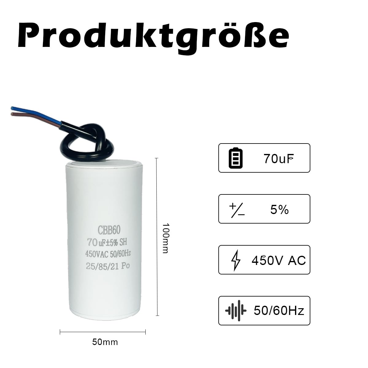 CBB60 450v 70uf 50/60Hz kondensator rozruchowy kondensator silnik kondensator kondensator tłumiący kondensator