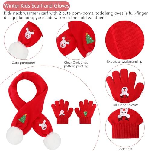 Kids Winter Beanie Hat Scarf Gloves Set for Girls Boys, Kids Toddler Knit Elk Antlers Hat Scarf Gloves Set for Winter, Christmas, New Year(Age: 2-6)3