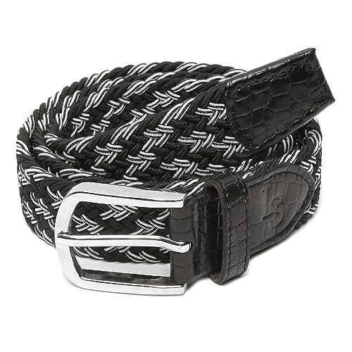Image of LOUIS STITCH Men's Braided Elastic Stretch Belt with Leather Tipped End Stretchable Canvas Waist Band for Men Women Boys Girls Unisex (Width 3 cm) (BE-EL)