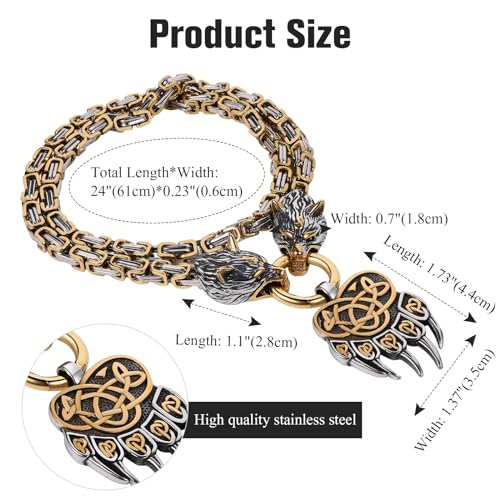 OIDEA Viking Necklace for Men: Vintage Viking Bear Claw Pendant with Wolf Head King Chain Stainless Steel Nordic Pagan Amulet Jewelry Gifts3