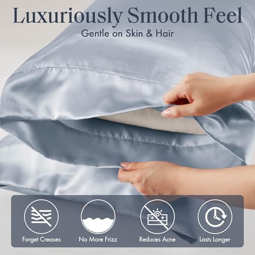 Image of Madison Park Essentials Satin Pillowcase Set of 2, Silky, Standard Blue