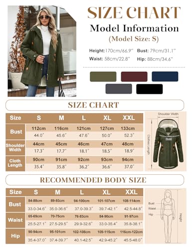 RITOSTA Winterjacke Damen Lang Parka Fleece Gefüttert Damen-Jacken Winter Wintermantel Warm Mantel Hooded Jacket Kapuzenjacke Winterparka Softshellmantel mit Kapuze Taschen(Grün,XXL)