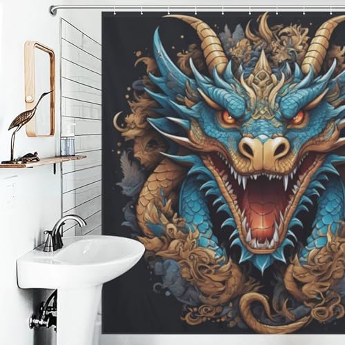 Rideau de douche dragon imperméable pour éviter les fuites d'eau de baignoire - 6