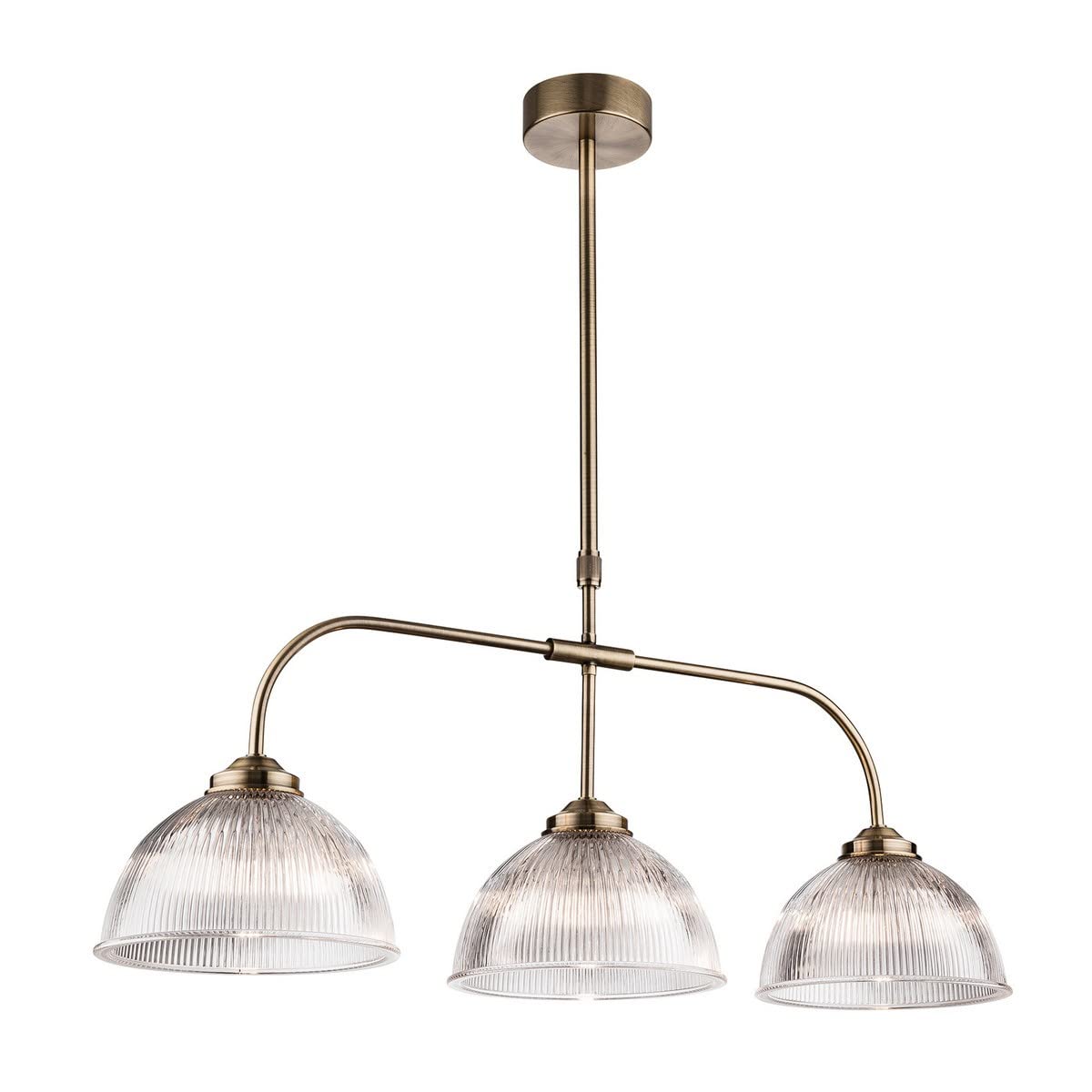 Firstlight Ashford - 3 Light Bar Ceiling Pendant Antique Brass with Clear Ribbed Glass, E14