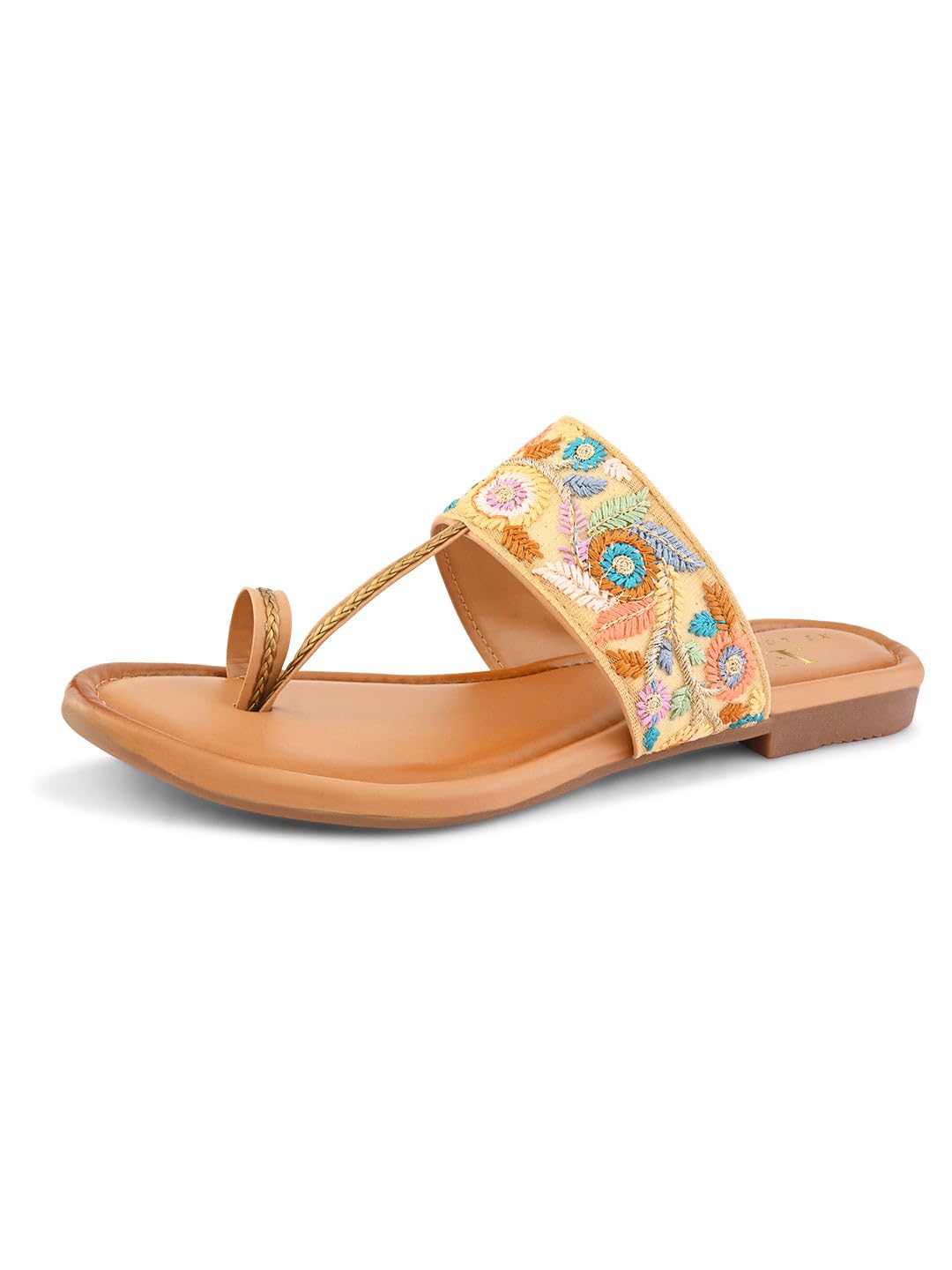xe looks Women's Floral Embroidered Toe-Ring Flats | Handcrafted Ethnic Slip-On Sandals for Women & Girls-picture-22