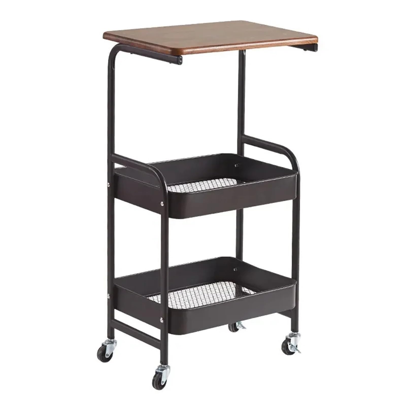 Fzl02068lm Black Serving Trolleys Slim Storage Cart 3-Tiertabletop Wooden Trolley With Wheels For Laundry Room Narrow Place Kitchen Bedroom Tabletop Organization(Black)