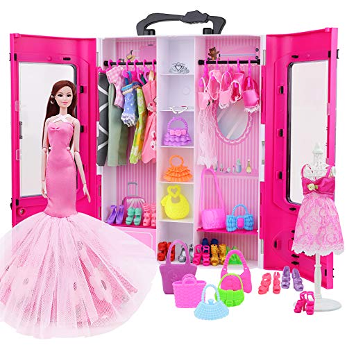 image for K.T.Fancy Doll Closet Wardrobe for 11.5 Inch Girl Doll Doll Clothes an