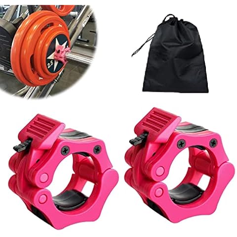Barbell Clamps Olympic Bar Collars 2 Inch Quick Release Barbell Lock Clamp Locking Standard Bar Weight Plates Collar Clips for Workout Weightlifting Fitness Training Bodybuilding-Pink Cover