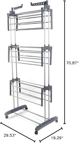 Miniatura 8 de SHG - Organizador de lavandería de aluminio de 3 niveles, estante de secado plegable, soporte para secadora de ropa