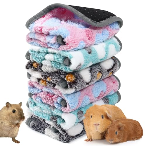 6 Pcs Waterproof Guinea Pig Blankets Small Animal Fleece Bedding Reusable Guinea Pig Cage Liner Washable Pet Pee Pads Soft Sleep Mat Pad Cover for Hamster Ferret Kittens Squirrels (13.8 x 13.8In)