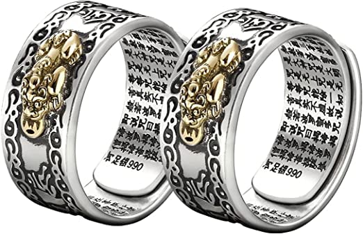 LIU JUN Feng Shui Pixiu Mantra Ring, Anillo Feng Shui Pixiu Mantra Ring Original Feng Shui Ring for Men Women Wealth And Protection Good Luck Money Amulet Adjustable, Non-Precious Metal, No Gemstone