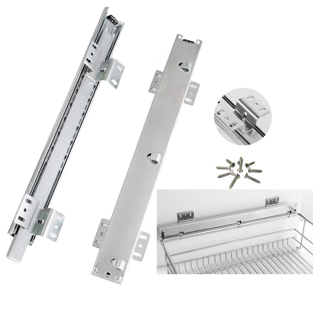 AILILI Guía Telescópica 400mm Riel De Cajón,Montaje Lateral Extensible Guía para Cajón,para Cajones De Cocina Cesta De Almacenamiento Carril De Cajón 1 Par