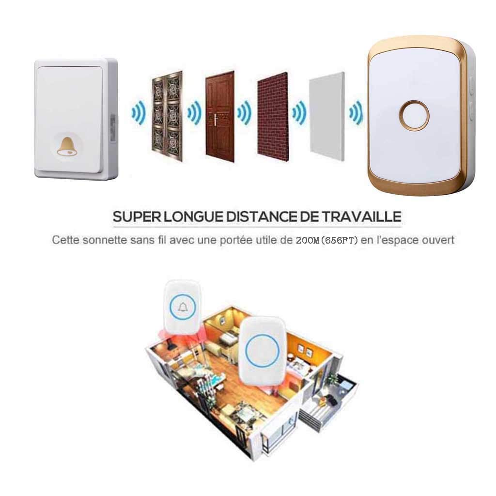 Timbre Inalámbrico Impermeable, 4 Niveles De Volumen, 36 Melodías Musicales, Flash Inteligente, Autoalimentado, 2 Transmisores Y 4 Receptores, Alcance Ultralargo De 200 M, Plateado