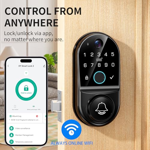 Image of Smart Door Lock for Front Door: WiFi & Camera with 1080p HD Night Vision