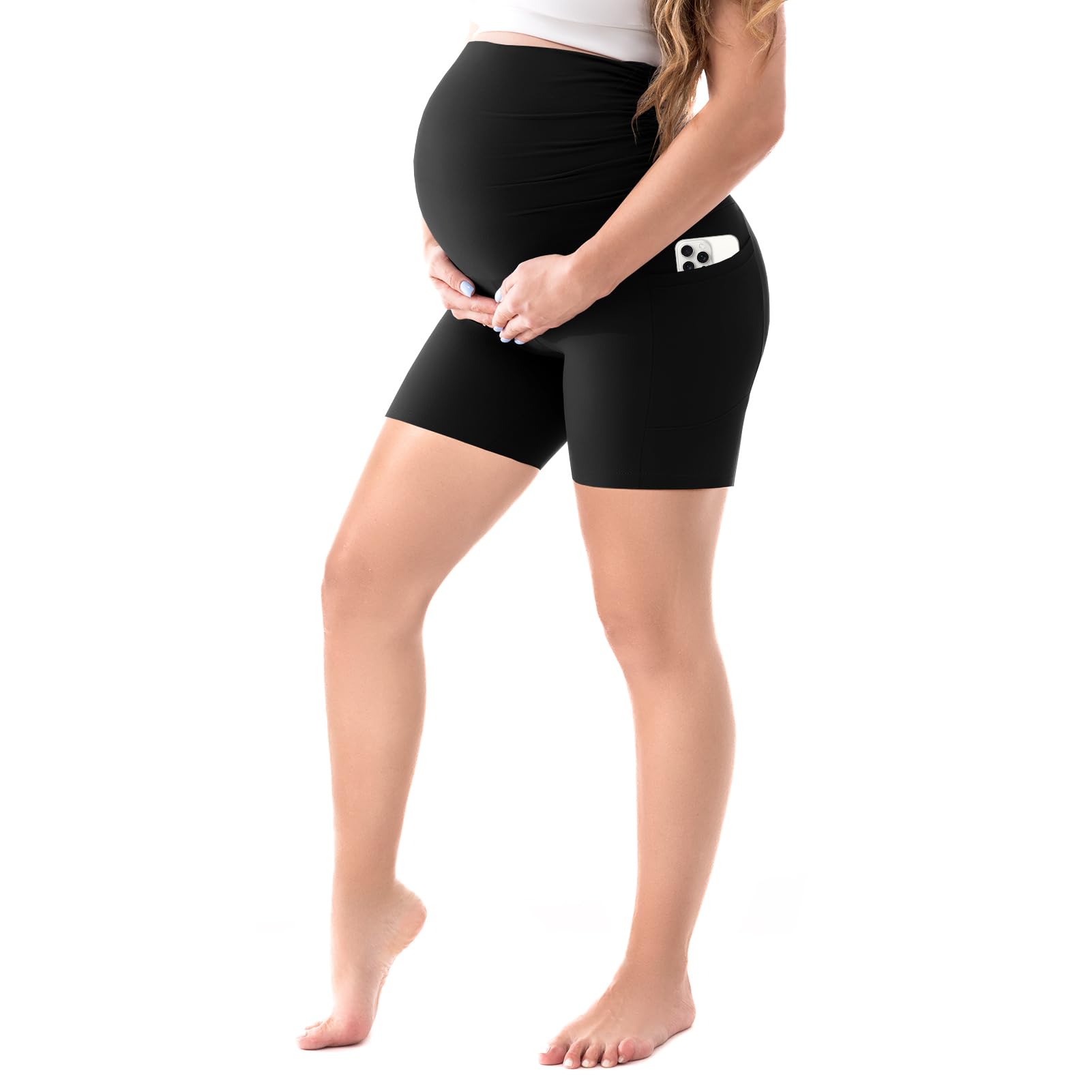 Walifrey Women's Maternity Leggings with Pockets，High Waist Opaque Comfortable Pregnancy Black Leggings