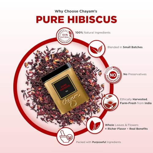 Image of CHAYAM Hibiscus Flower Tea - 30gm each | Pure Dried Hibiscus Flowers Loose Leaf Herbal Tea | Caffeine-Free | Rich in Vitamin C & Antioxidants - pack of 2