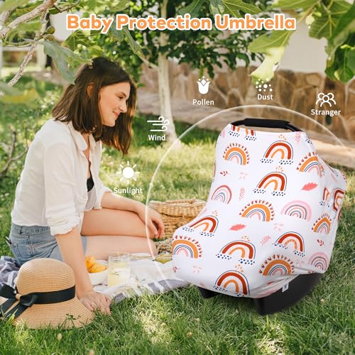 Image of Rquite All-in-1 Car Seat Cover Baby, Carseat Covers for Girl Boy, Stretchy Soft Infant Car Seat Cover, Multi-use Baby Carrier Cover, Car Seat Canopy, Stroller Sun Shade, Nursing Breastfeeding Cover
