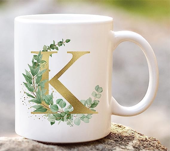 Letter'K Name Initial Alphabet Inspiration Printed Black Inner Ceramic Printed Coffee Mug, Birthday | Anniversary | Best Gift | Hubby. (K), 350 ML