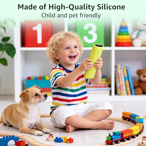 Image of ONEBOM (2 Pack) Silicone TV Remote Cover,Anti Slip Silicone Protective Case with Same Color Lanyard(Glow Pink&Glow Yellow)
