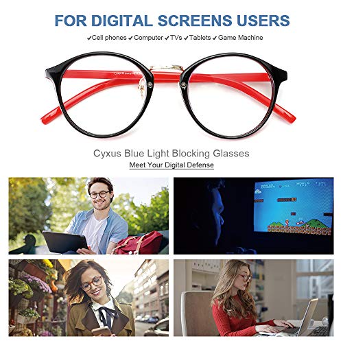 Image of Cyxus Nerd Glasses Round Blue Light Glasses for Woman Reduce Eye Strain UV Blocking for Computer Screen(8065T04 Red)