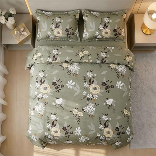 Image of Bedsheet for Double Bed King Size | 90 X 100 Inch Bed Sheet with 2 Pillow Covers 18 X 28 Inch | Soft, Wrinkle Resistant, Durable 250 TC Breathable, Skin Friendly | Olive Sage