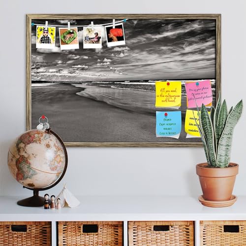 Image of ArtzFolio Sea, Air, & Land Monochrome Contrast | Bulletin Board Notice Pin Board | Vision Soft Board Combo with Thumb Push Pins & Sticky Notes | Antique Golden Frame | 17.5 x 12 inch (44 x 30 cms)