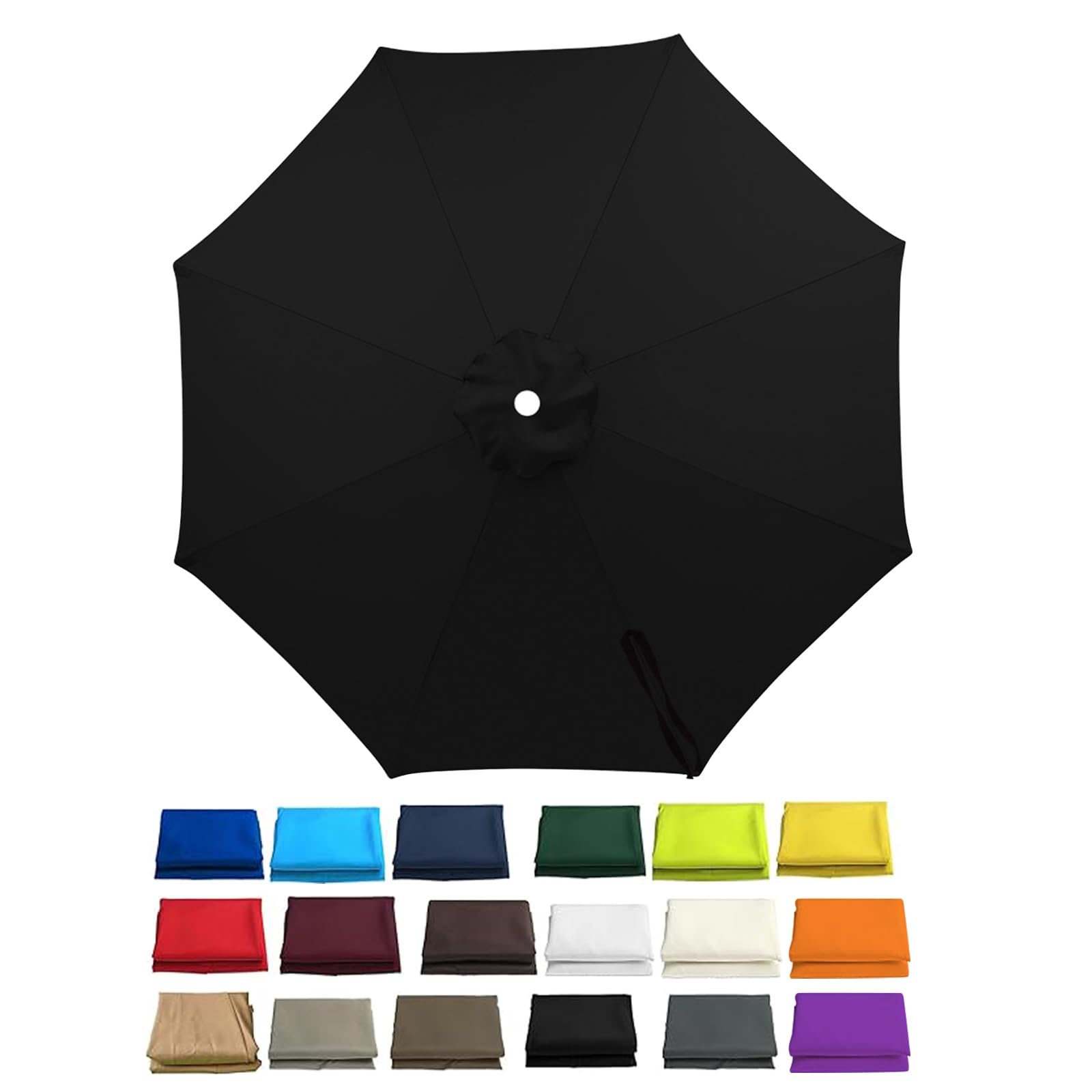 ESOYAWE Garden Parasol Replacement Cover, 2m 2.3m 2.5m 2.7m 3.0m 4.0m 6/8 Arms Sun Umbrella Canopy Replacement Outdoor Market Patio Table, UV-Block Waterproof Polyester Cloth Fabric(Black,8ribs/4m)