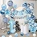 Blue 1st Birthday Decorations Boy, 86PCS Baby First Birthday Decorations for Boy One Year Old with Blue White Confetti Balloons, Happy Birthday Phpto Banner Hat Large 1 Star Foil Balloons Tassels