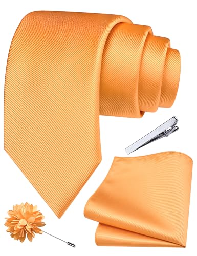 Image of Branduce 3.15 inch（8cm） Solid Formal Tie and Pocket Square Plain Necktie Lapel Pin and Tie Clip Set for Men