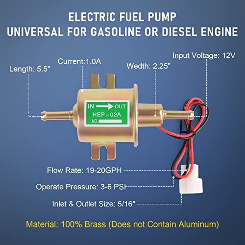 Jdmspeed HEP02A Universal Electric Fuel Pump Kit 12V 3-6 Psi Low Pressure With Fuel Filter 6.56 Ft 5/16 Inch Id Fuel Line Replacement thumb #2