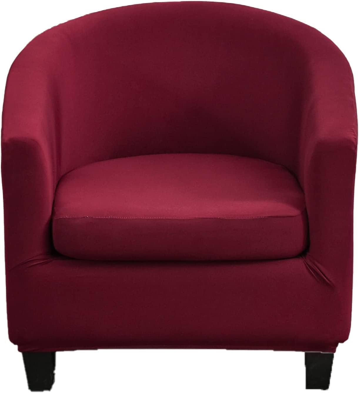 Byforphye Stretch Club Chair Slipcover 2-Piece Tub Chair Cover with Cushion Cover Armchair Covers Soft Round Barrel Chair Covers Couch Covers with Elastic Bottom for Bar Counter Living Room (Wine Red)