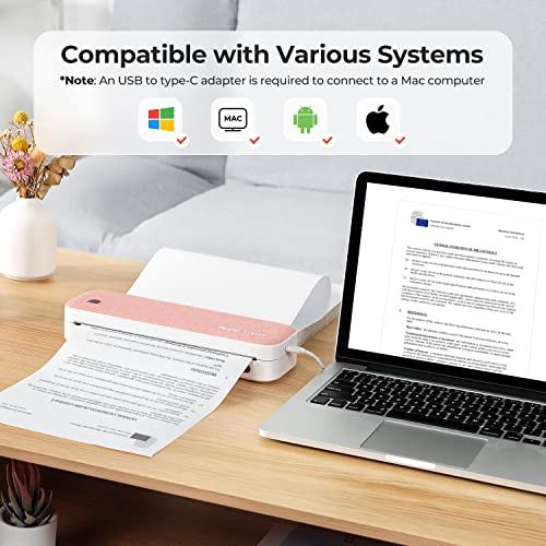 Munbyn Portable Printer Itp01, Bluetooth Thermal Printer For Travel, Support 8.5X11 Us Letter & A4 Paper, Compatible With Android And Ios Phone & Laptop, Inkless Printer For Mobile Office(Pink) #TOP3