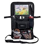 Kidplicity Universal Backseat Car Organizer – Tablet Touchscreen Holder – Multiple Pockets for Baby Kids Toy Storage - Wet Wipes Tissue Compartment Dispenser – Premium Kick Mat Back Seat Protector