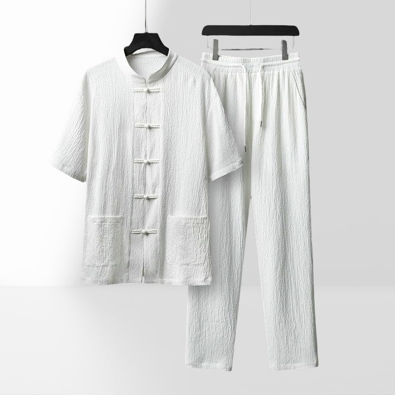 Ensemble plissé homme d'été léger respirant style chinois