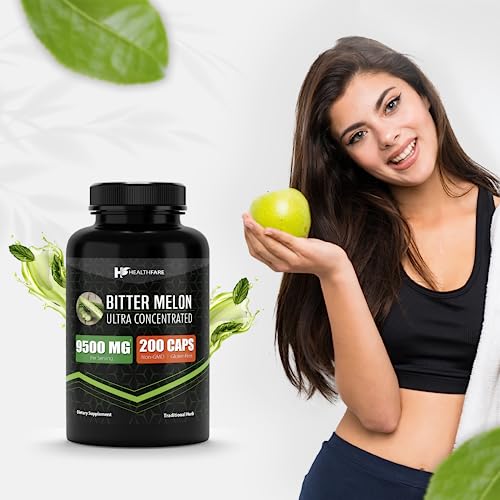 Healthfare Organic Bitter Melon Extract 9500mg | 200 Capsules | Ultra Concentrated | Digestive Health Support | Extra Strength