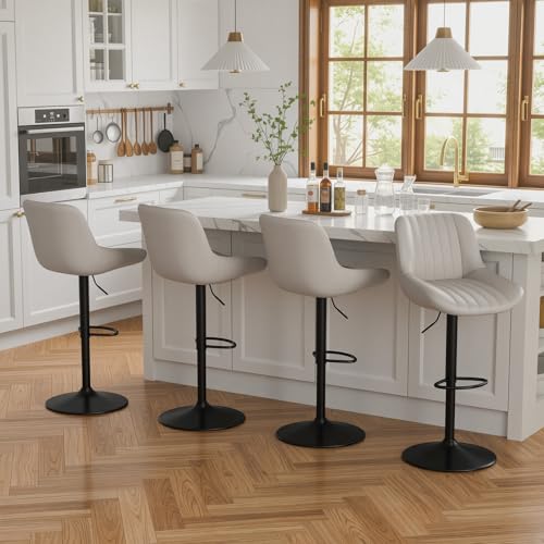 Image of Nalupatio Bar Stools Set of 4, Adjustable Modern Swivel Bar Stools with Backs, Counter Height Performance Fabric Island Chairs for Home Kitchen, Light Gray