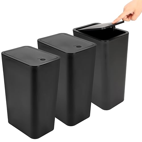 Odonata Paquete de 3 cubos de basura pequeños de 10 litros con tapa, papelera de plástico grueso tipo prensa, cubos de basura de cocina, 2.6 galones