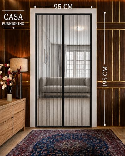 Image of Magnetic Polyester Mosquito Door Net | Hands-Free Auto-Close Curtain for Reliable Insect & Mosquito Protection | Black Color | 95 x 195 cm