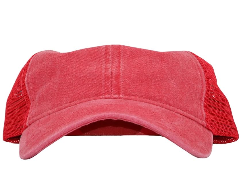 Image of Washed Cotton Trucker Hat, Soft Mesh Baseball Cap with Adjustable Snapback