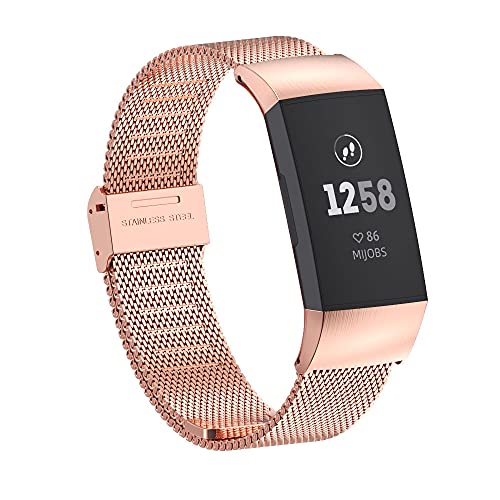 MIJOBS Metal Bands for Charge 2 & Fitbit Charge 4 & Fitbit Charge 3, Stainless Steel Strap Adjustable Replacement Wristbands for Charge 3 & Charge 4 Women Men (Rose Gold)