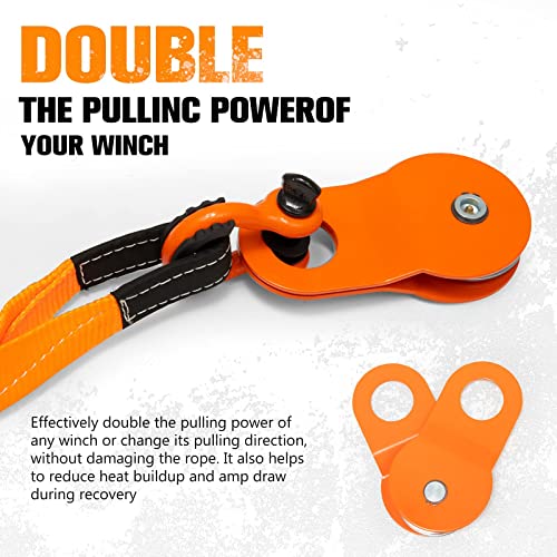 Bunker Indust Heavy Duty Recovery Strap Kit, 20'+8' Tow Strap + Winch Line Dampener +Snatch Block +D-Ring Shackles + Gloves +Soft Shackle +Bag,Off Road 4X4 Gear Winch Accessories #TOP2