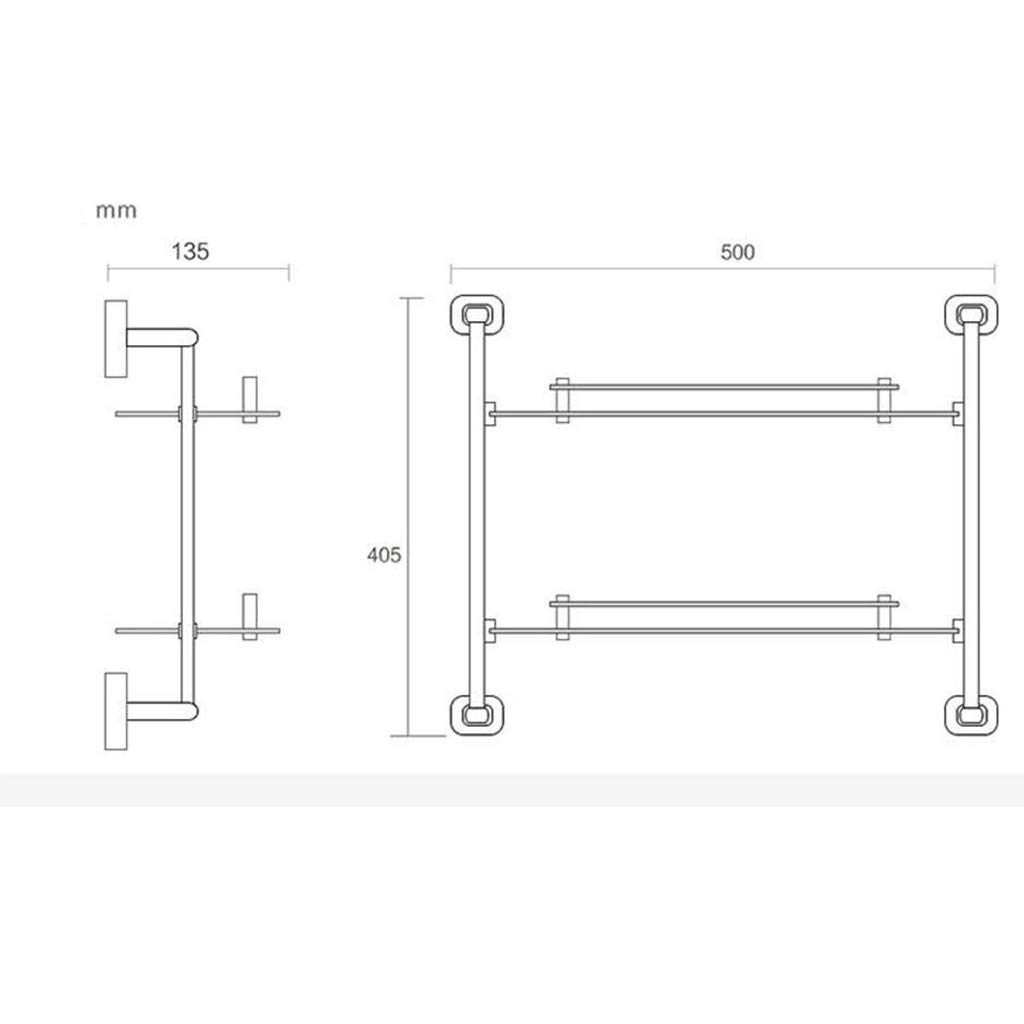 Estante de Vidrio para baño Estante de níquel Cepillado montado en la Pared Estante de Vidrio Templado de 2 Niveles para Lavabo de Acero Inoxidable