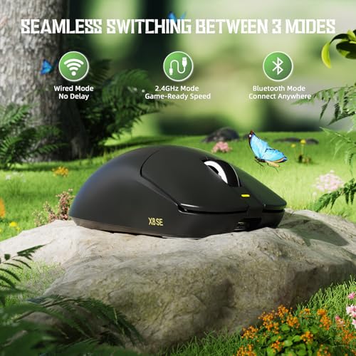 Image of ATTACK SHARK X8 SE 55g Superlight Wireless Gaming Mouse,BK52820 Tri-Mode BT /2.4G Wireless /Wired Mouse,25000DPI,500mAh Battery,Med to Large Hand Size,5 Programmable Buttons for Pc /Mac(Black)