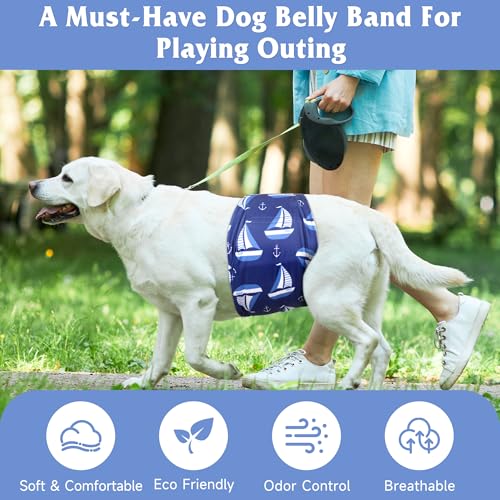 Image of Reusable Dog Diapers Male 3Pcs, Premium Washable Belly Bands for Male Dog XLarge, High Absorbing Male Dog Wraps for Doggie Puppy in Incontinence, Excitable Urination and Training(Seafloor,XL)