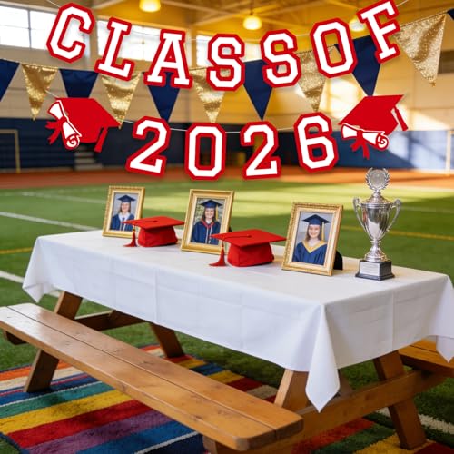 Image of Class of 2026 Graduation Banner University College Grad Garland Decoration Party Supplies High School Colors Red White