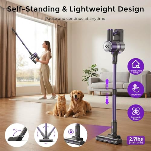 Image of Cordless Vacuum Cleaner,Vacuum Cleaner for Home with Brushless Motor,Lightweight Stick Vacuum with Self-Standing and Touch Screen,Hardwood Floor Vacuum for Pet Hair,Carpets,Tile(Classic Purple)