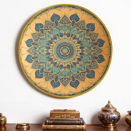 Image of Elegant Mandala Round Framed Wall Art Painting For Living Room | Floral Vastu Mandala Wall Art Painting With Frame for Home, Bedroom & Office, 16 Inch