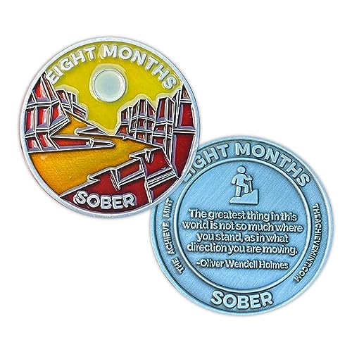 Image of The Achieve Mint 8 Months Sober Token | Eight Month Sober Chip | Non-AA Gift, Non-Religious Medallions for Men and Women Celebrating Sobriety